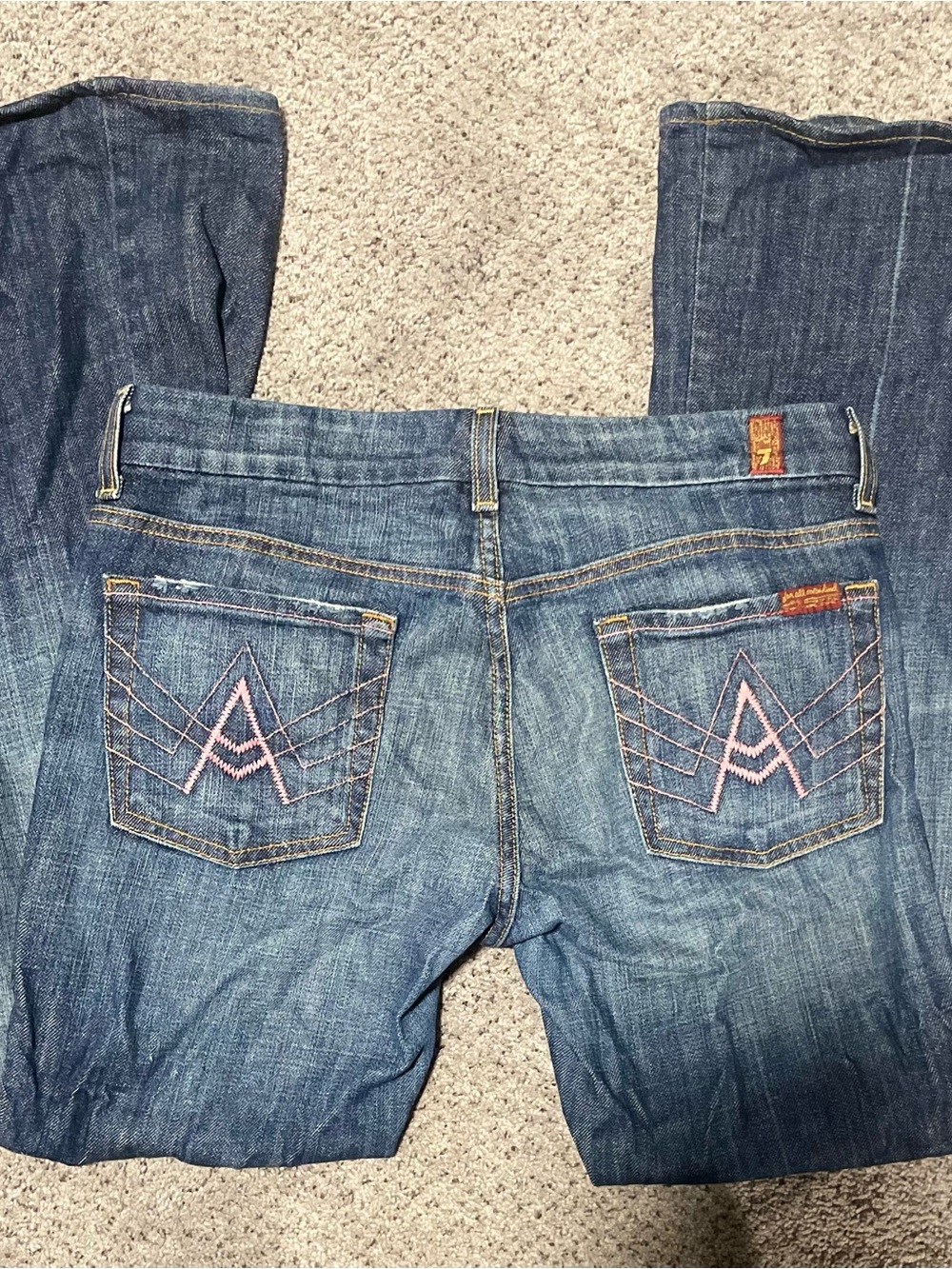 7 For All Mankind A Pocket Bootcut Jeans Pink Stitch Size 28